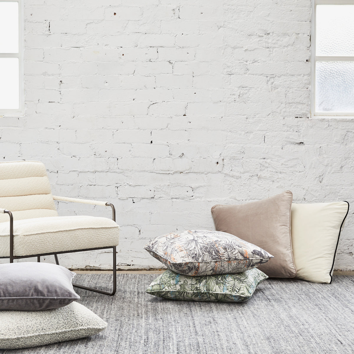 Ivory - Velvet Cushion ( Black Piping ) - 55 X 55