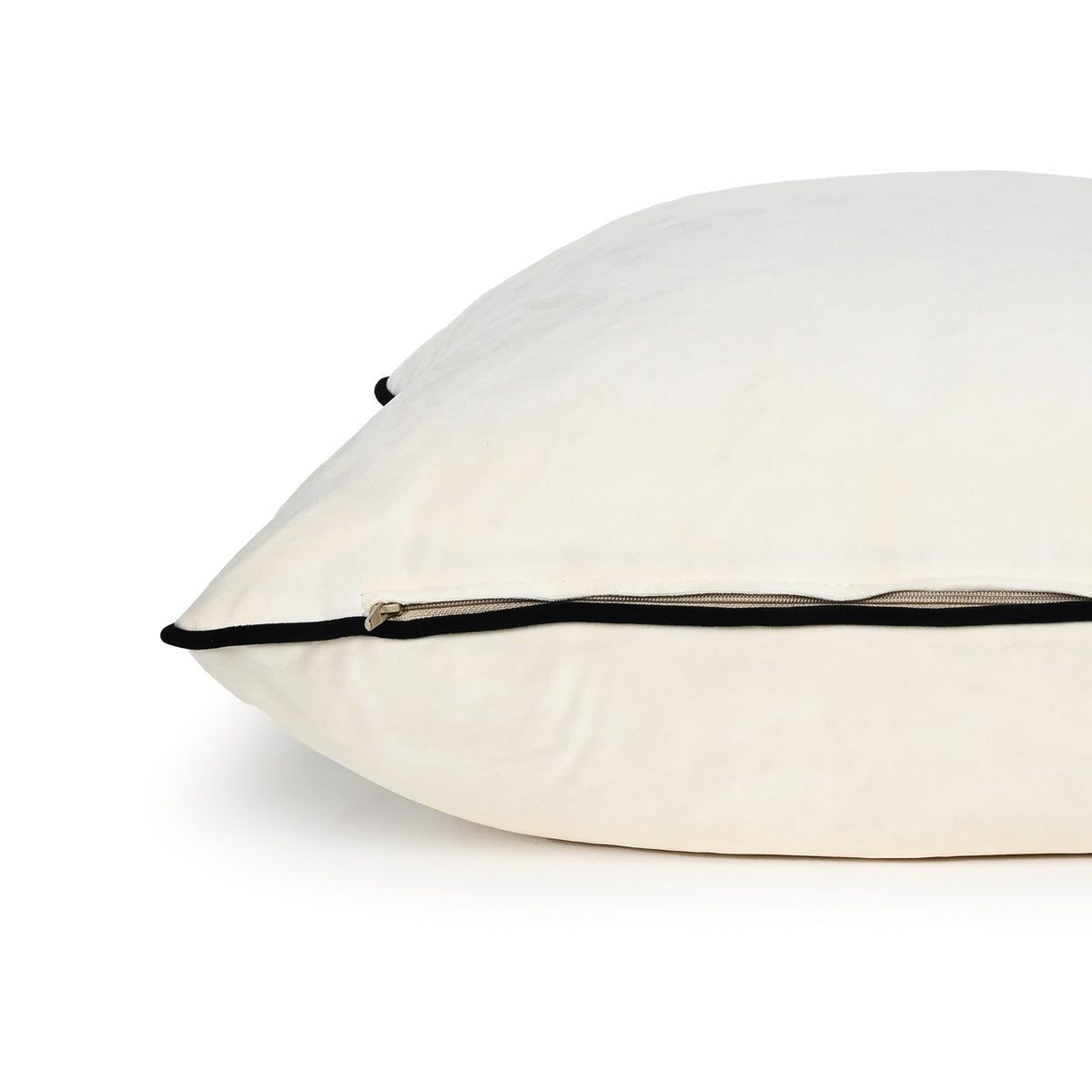 Ivory - Velvet Cushion ( Black Piping ) - 55 X 55