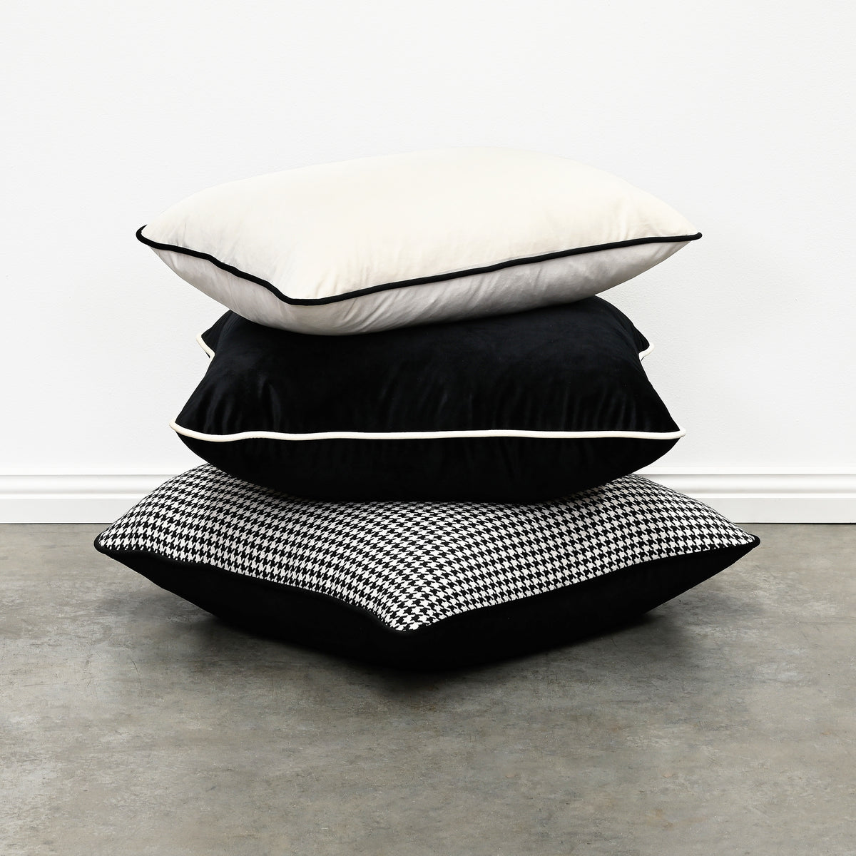 Ivory - Velvet Cushion ( Black Piping ) - 55 X 55