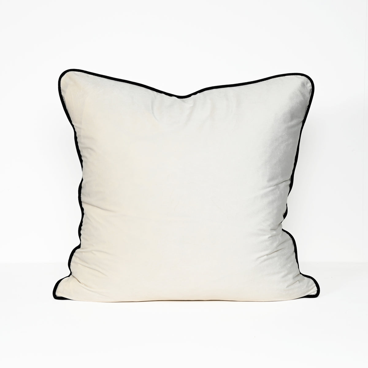 Ivory - Velvet Cushion ( Black Piping ) - 55 X 55